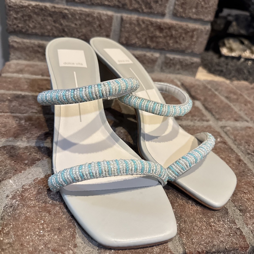 Dolce Vita‎ Womens Nolah Beaded Sandals Mint Multi Leather Block Heel Slides 9